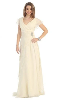 Formal Gowns May Queen - MQ831 Tiered Chiffon Surplice V-Neck Formal Dress