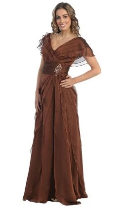 Formal Gowns May Queen - MQ831 Tiered Chiffon Surplice V-Neck Formal Dress