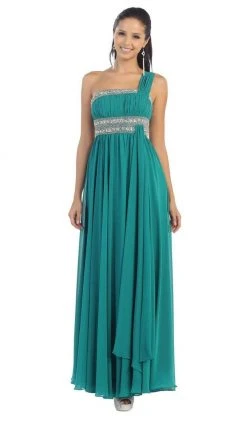 May Queen - One Shoulder Strap Bejeweled Chiffon Dress MQ748 Formal Gowns