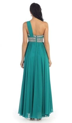May Queen - One Shoulder Strap Bejeweled Chiffon Dress MQ748 Formal Gowns