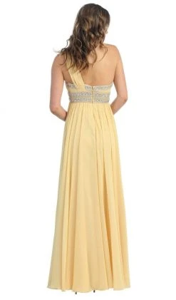 May Queen - One Shoulder Strap Bejeweled Chiffon Dress MQ748 Formal Gowns
