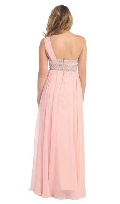 May Queen - One Shoulder Strap Bejeweled Chiffon Dress MQ748 Formal Gowns