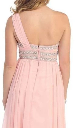 May Queen - One Shoulder Strap Bejeweled Chiffon Dress MQ748 Formal Gowns