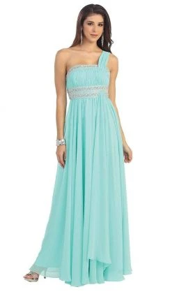 May Queen - One Shoulder Strap Bejeweled Chiffon Dress MQ748 Formal Gowns