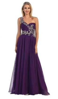 May Queen - One Shoulder Strap Sequined Formal Dress With High Front Slit Formal Gowns