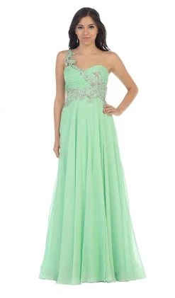 May Queen - One Shoulder Strap Sequined Formal Dress With High Front Slit Formal Gowns