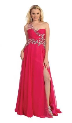May Queen - One Shoulder Strap Sequined Formal Dress With High Front Slit Formal Gowns