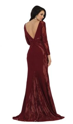 May Queen - Paneled Sheer Lace Sheath Long Evening Gown