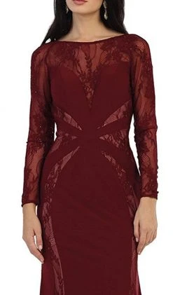 May Queen - Paneled Sheer Lace Sheath Long Evening Gown