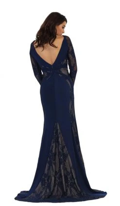 May Queen - Paneled Sheer Lace Sheath Long Evening Gown