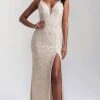 Madison James - Plunging V-Neck Fitted Bodice Sheath Dress 20-367 - 1 Pc Champagne In Size Available 2 Madison James - Plunging V-Neck Fitted Bodice Sheath Dress 20-367 - 1 Pc Champagne In Size Available