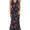 May Queen - Plunging V-neck Floral Sheath Evening Gown Formal Gowns 1 May Queen - Plunging V-neck Floral Sheath Evening Gown Formal Gowns
