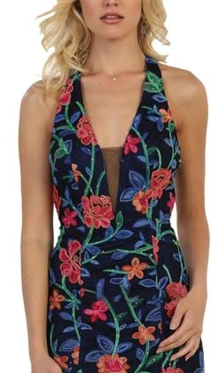 May Queen - Plunging V-neck Floral Sheath Evening Gown Formal Gowns 7 May Queen - Plunging V-neck Floral Sheath Evening Gown Formal Gowns