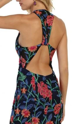 May Queen - Plunging V-neck Floral Sheath Evening Gown Formal Gowns 9 May Queen - Plunging V-neck Floral Sheath Evening Gown Formal Gowns