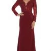 May Queen - Plunging V Neck Long Sleeves Dress MQ1630 - 1 Pc Burgundy In Size 10 Available Formal Gowns
