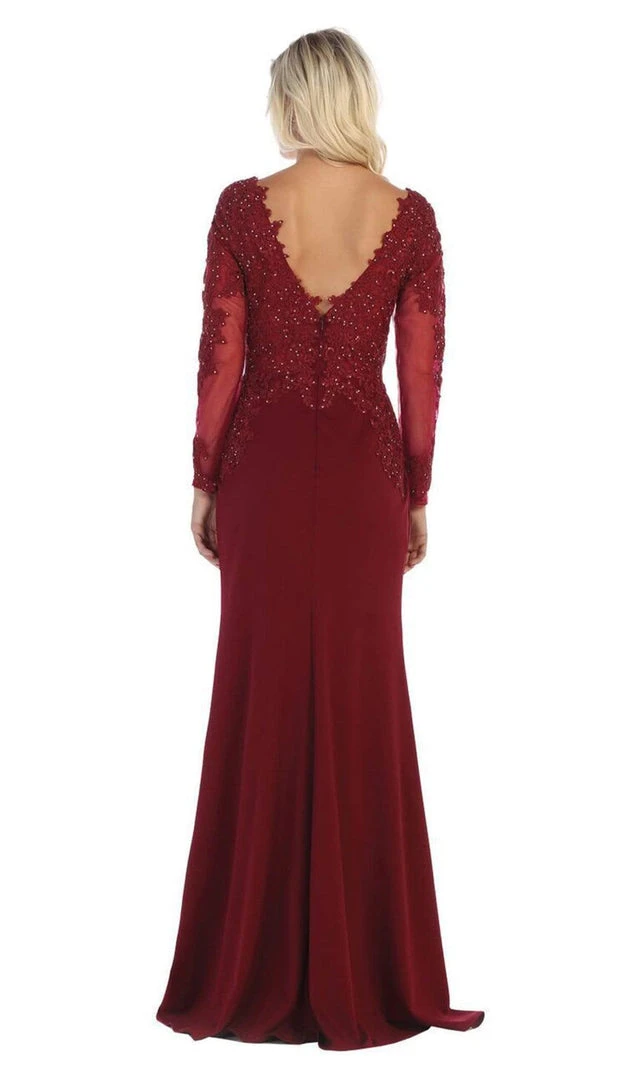 May Queen - Plunging V Neck Long Sleeves Dress MQ1630 - 1 Pc Burgundy In Size 10 Available Formal Gowns 4 May Queen - Plunging V Neck Long Sleeves Dress MQ1630 - 1 Pc Burgundy In Size 10 Available Formal Gowns