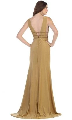 Formal Gowns May Queen - Plunging V-Neck Sleeveless Trumpet Evening Dress MQ1582 - 1 Pc Gold In Size 6 Available 9 Formal Gowns May Queen - Plunging V-Neck Sleeveless Trumpet Evening Dress MQ1582 - 1 Pc Gold In Size 6 Available