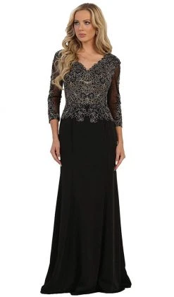 May Queen - Quarter Length Sleeve Lace Sheath Dress MQ1505 - 1 Pc Black In Size L Available