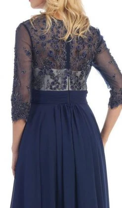 May Queen - Quarter Sleeve Illusion Empire Formal Dress Formal Gowns