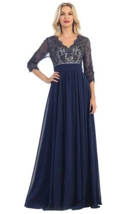May Queen - Quarter Sleeve Illusion Empire Formal Dress Formal Gowns