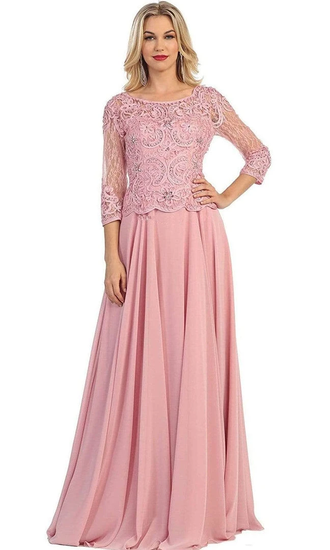 May Queen - Quarter Sleeve Lacy Chiffon Evening Gown MQ1279 - 1 Pc Dusty Rose In Size M Available 3 May Queen - Quarter Sleeve Lacy Chiffon Evening Gown MQ1279 - 1 Pc Dusty Rose In Size M Available