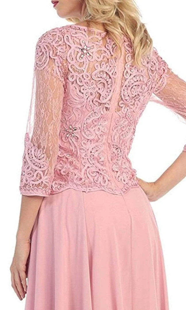 May Queen - Quarter Sleeve Lacy Chiffon Evening Gown MQ1279 - 1 Pc Dusty Rose In Size M Available 6 May Queen - Quarter Sleeve Lacy Chiffon Evening Gown MQ1279 - 1 Pc Dusty Rose In Size M Available