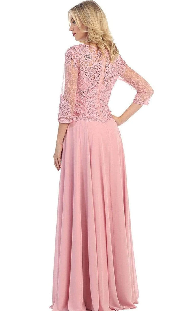 May Queen - Quarter Sleeve Lacy Chiffon Evening Gown MQ1279 - 1 Pc Dusty Rose In Size M Available 4 May Queen - Quarter Sleeve Lacy Chiffon Evening Gown MQ1279 - 1 Pc Dusty Rose In Size M Available