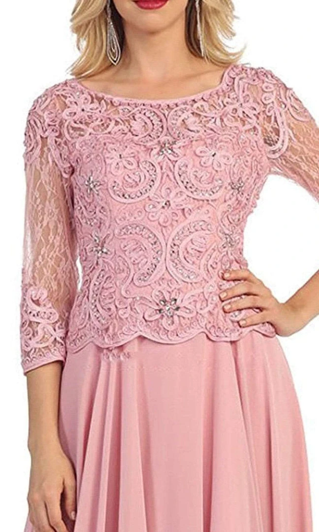 May Queen - Quarter Sleeve Lacy Chiffon Evening Gown MQ1279 - 1 Pc Dusty Rose In Size M Available 5 May Queen - Quarter Sleeve Lacy Chiffon Evening Gown MQ1279 - 1 Pc Dusty Rose In Size M Available