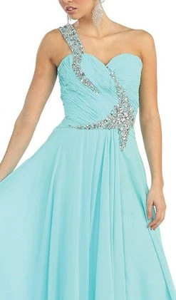 May Queen - Rhinestone Embellished Pleated Evening Gown Formal Gowns