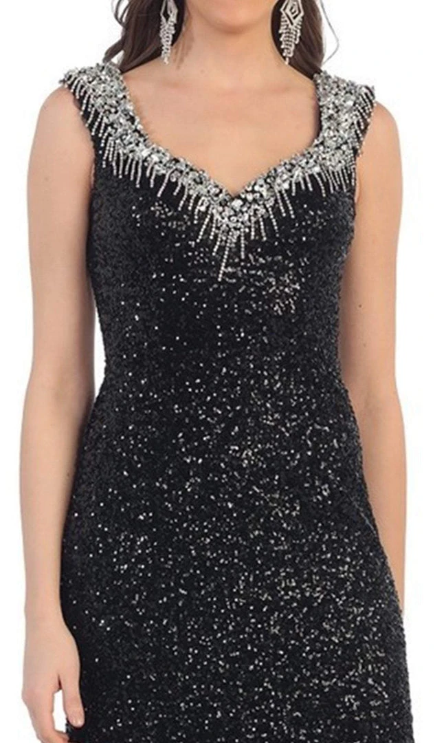 Formal Gowns May Queen - RQ-7209 Sequined V-neck Sheath Evening Gown 4 Formal Gowns May Queen - RQ-7209 Sequined V-neck Sheath Evening Gown