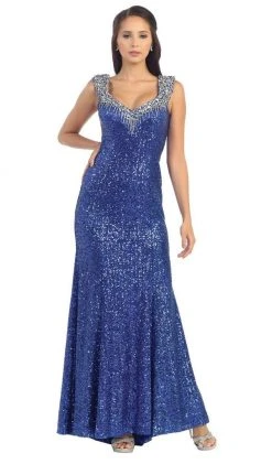 Formal Gowns May Queen - RQ-7209 Sequined V-neck Sheath Evening Gown 12 Formal Gowns May Queen - RQ-7209 Sequined V-neck Sheath Evening Gown