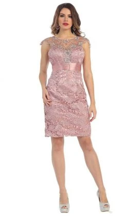 May Queen - RQ-7296 Embroidered Illusion Jewel Sheath Cocktail Dress Cocktail Dresses
