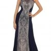 May Queen - RQ-7333 Sleeveless Beaded Color Block Evening Gown