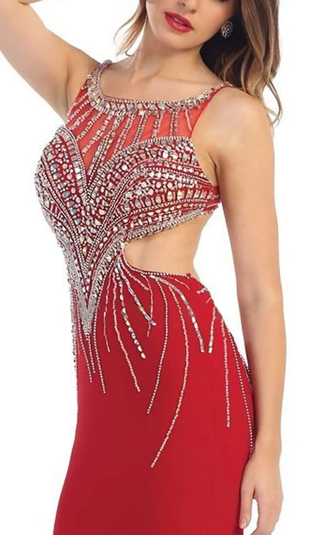 May Queen - RQ-7334 Bejeweled Scoop Sheath Evening Dress 4 May Queen - RQ-7334 Bejeweled Scoop Sheath Evening Dress