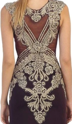 May Queen - RQ-7434 Gilded Illusion Jewel Sheath Evening Dress 12 May Queen - RQ-7434 Gilded Illusion Jewel Sheath Evening Dress