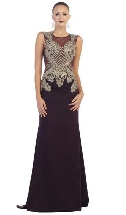 May Queen - RQ-7434 Gilded Illusion Jewel Sheath Evening Dress