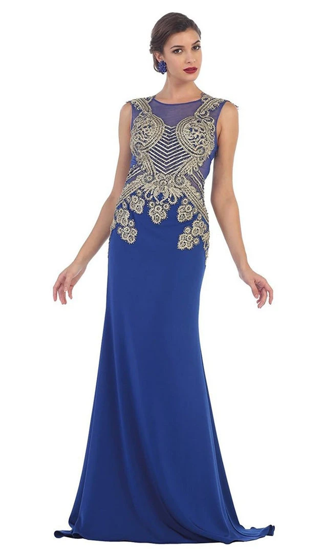 May Queen - RQ-7434 Gilded Illusion Jewel Sheath Evening Dress 7 May Queen - RQ-7434 Gilded Illusion Jewel Sheath Evening Dress