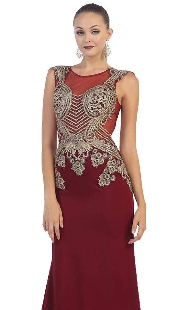 May Queen - RQ-7434 Gilded Illusion Jewel Sheath Evening Dress 9 May Queen - RQ-7434 Gilded Illusion Jewel Sheath Evening Dress