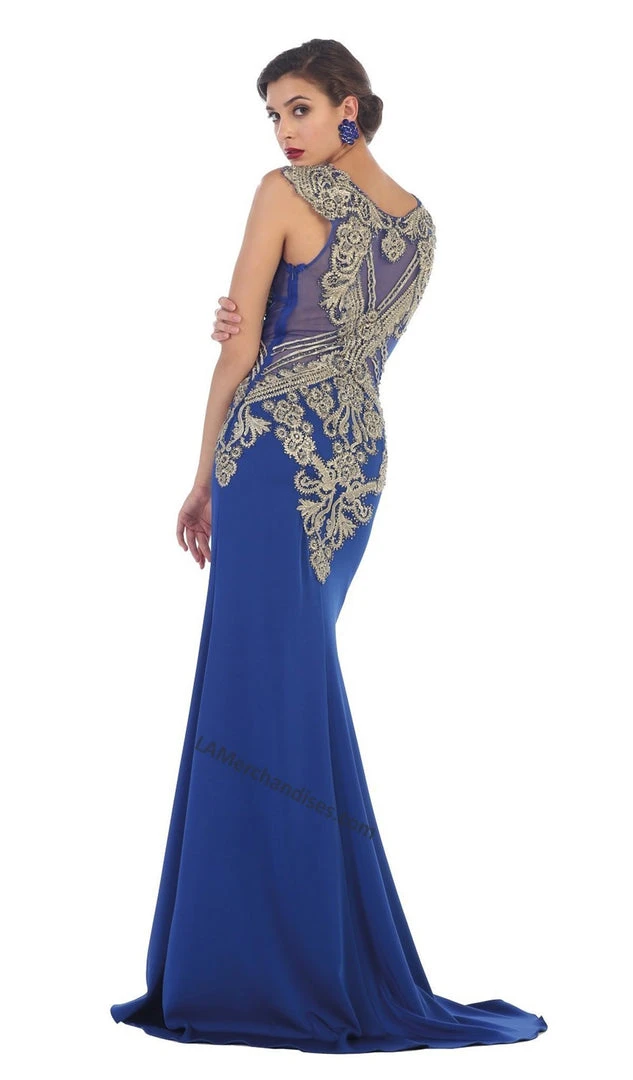May Queen - RQ-7434 Gilded Illusion Jewel Sheath Evening Dress 8 May Queen - RQ-7434 Gilded Illusion Jewel Sheath Evening Dress
