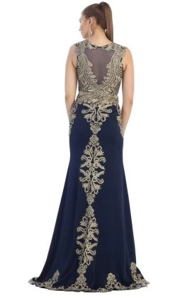May Queen - RQ-7436 Gilded Sheer Jewel Sheath Evening Dress 15 May Queen - RQ-7436 Gilded Sheer Jewel Sheath Evening Dress