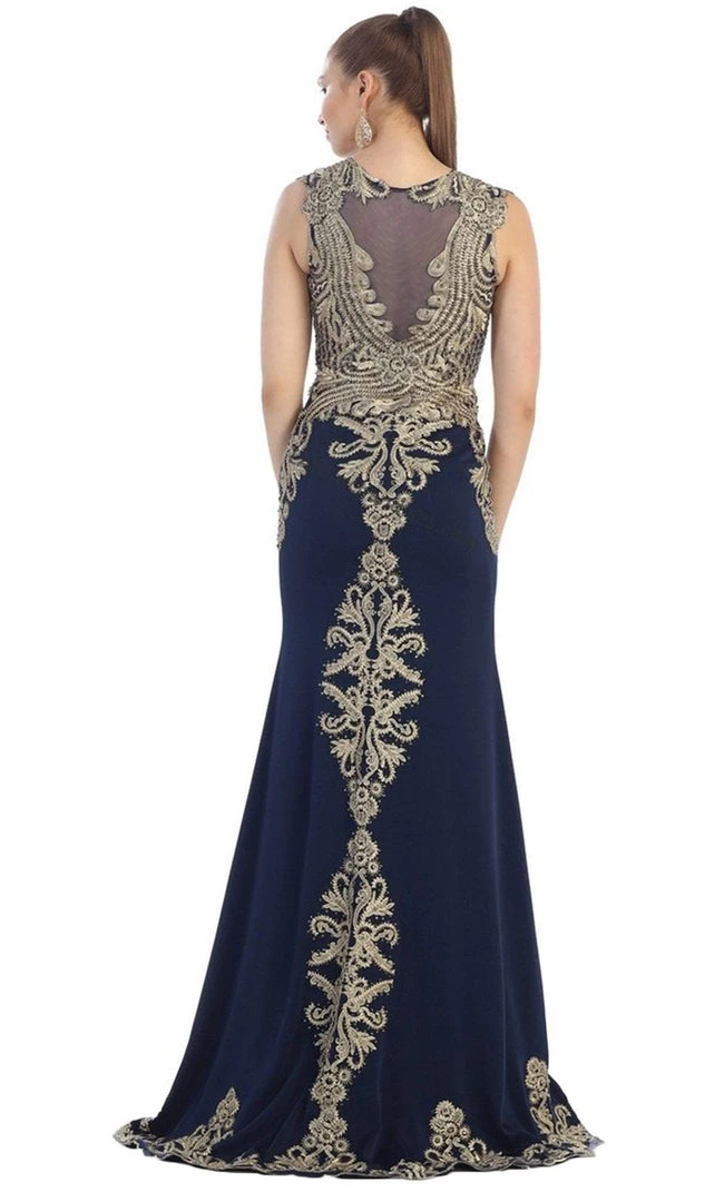 May Queen - RQ-7436 Gilded Sheer Jewel Sheath Evening Dress 8 May Queen - RQ-7436 Gilded Sheer Jewel Sheath Evening Dress