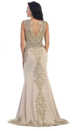May Queen - RQ-7436 Gilded Sheer Jewel Sheath Evening Dress 17 May Queen - RQ-7436 Gilded Sheer Jewel Sheath Evening Dress
