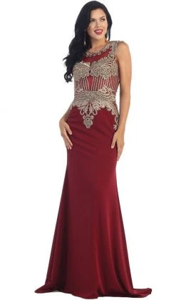 May Queen - RQ-7437 Embellished Illusion Jewel Sheath Evening Dress