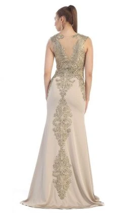 May Queen - RQ-7437 Embellished Illusion Jewel Sheath Evening Dress