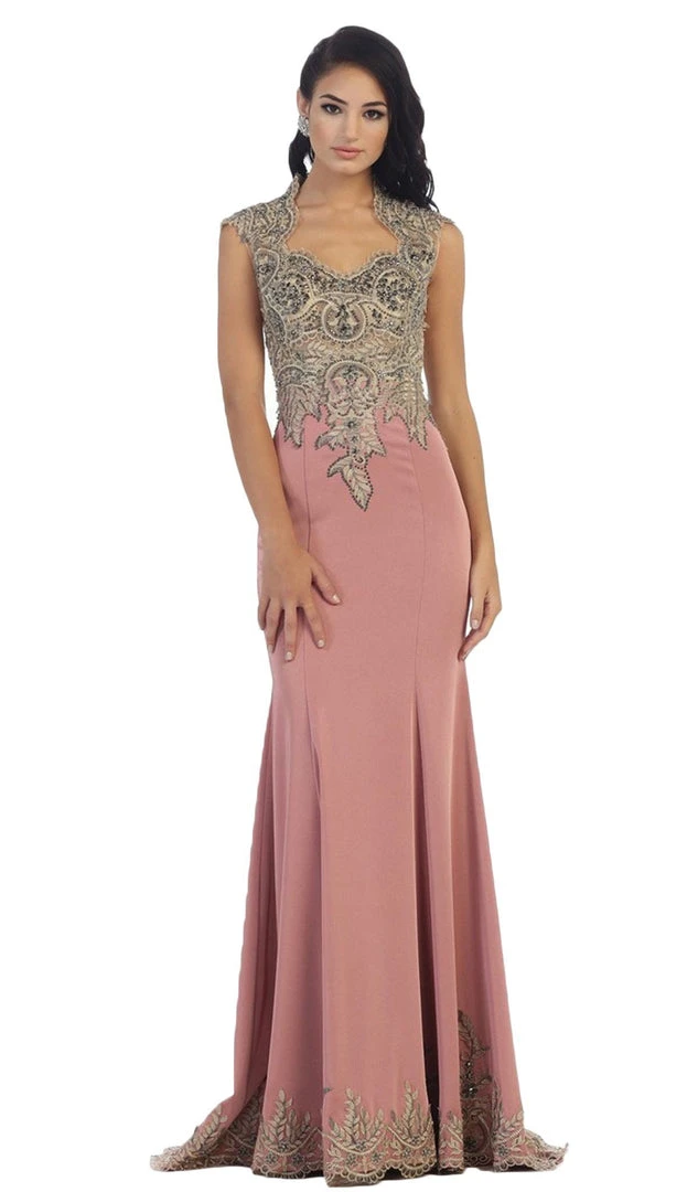 May Queen - RQ-7440 Embellished Queen Anne Sheath Evening Dress Formal Gowns 9 May Queen - RQ-7440 Embellished Queen Anne Sheath Evening Dress Formal Gowns