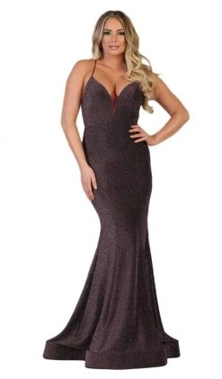 May Queen - RQ-7756 Deep V-neck Long Trumpet Dress
