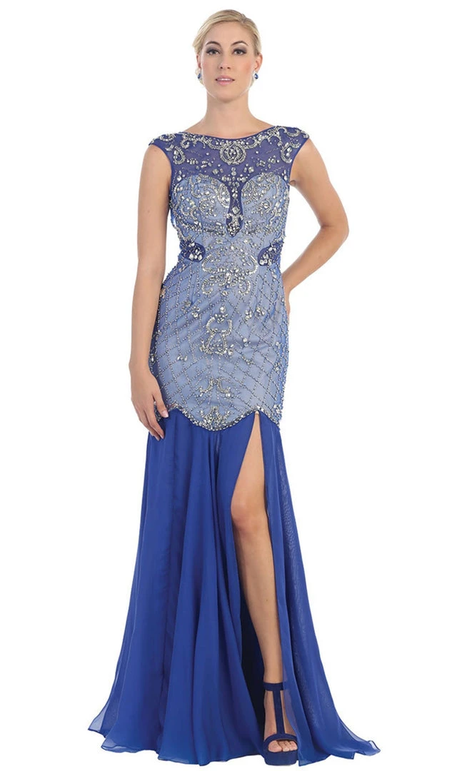 May Queen - RQ7212 Sheer Embellished Open Back Evening Dress Formal Gowns 3 May Queen - RQ7212 Sheer Embellished Open Back Evening Dress Formal Gowns