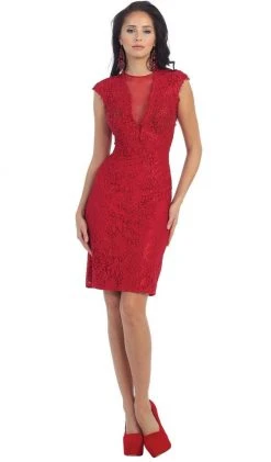 May Queen - RQ7242 Cap Sleeve Sheer Jewel Lace Cocktail Dress Cocktail Dresses 16 May Queen - RQ7242 Cap Sleeve Sheer Jewel Lace Cocktail Dress Cocktail Dresses