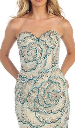 Formal Gowns May Queen - RQ7289 Strapless Sequined Embellished Evening Gown