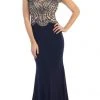 May Queen RQ7310 Illusion Embellished Bodice With Cap Sleeve Sheath Dress - 1 Pc Black In Size 6 Available